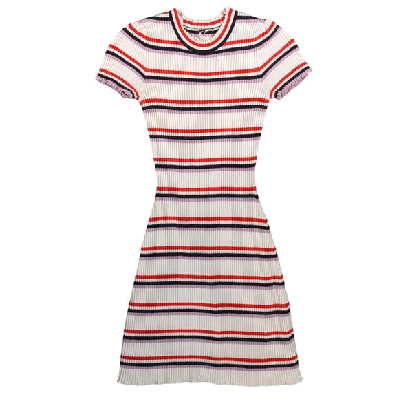 Free People Rib Knit Bodycon Dress XS White Red Black Purple Short Sleeve Fitted - Picture 2 of 15